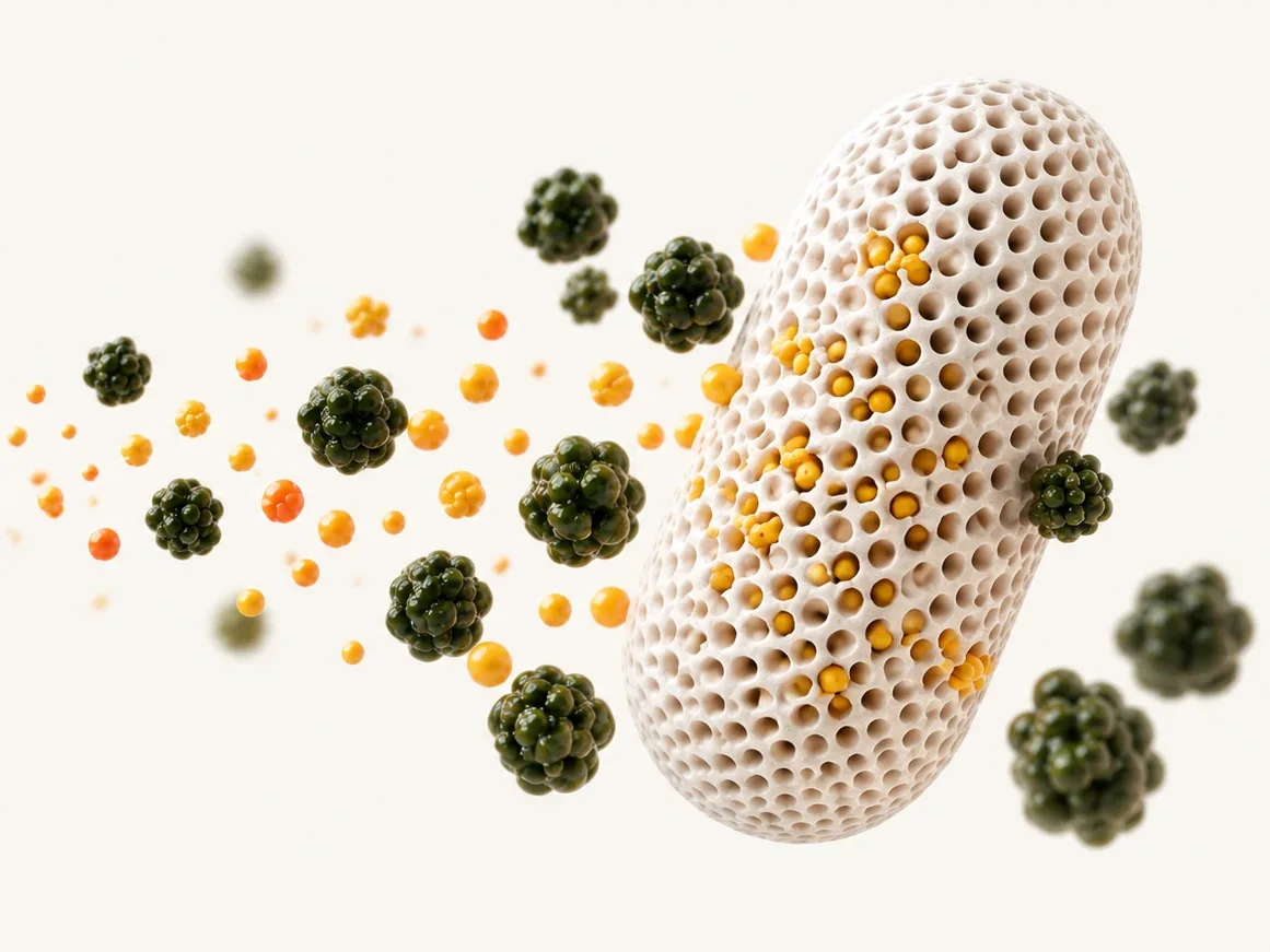 Engineered porous silica particle entrapping a portion of digestive enzymes