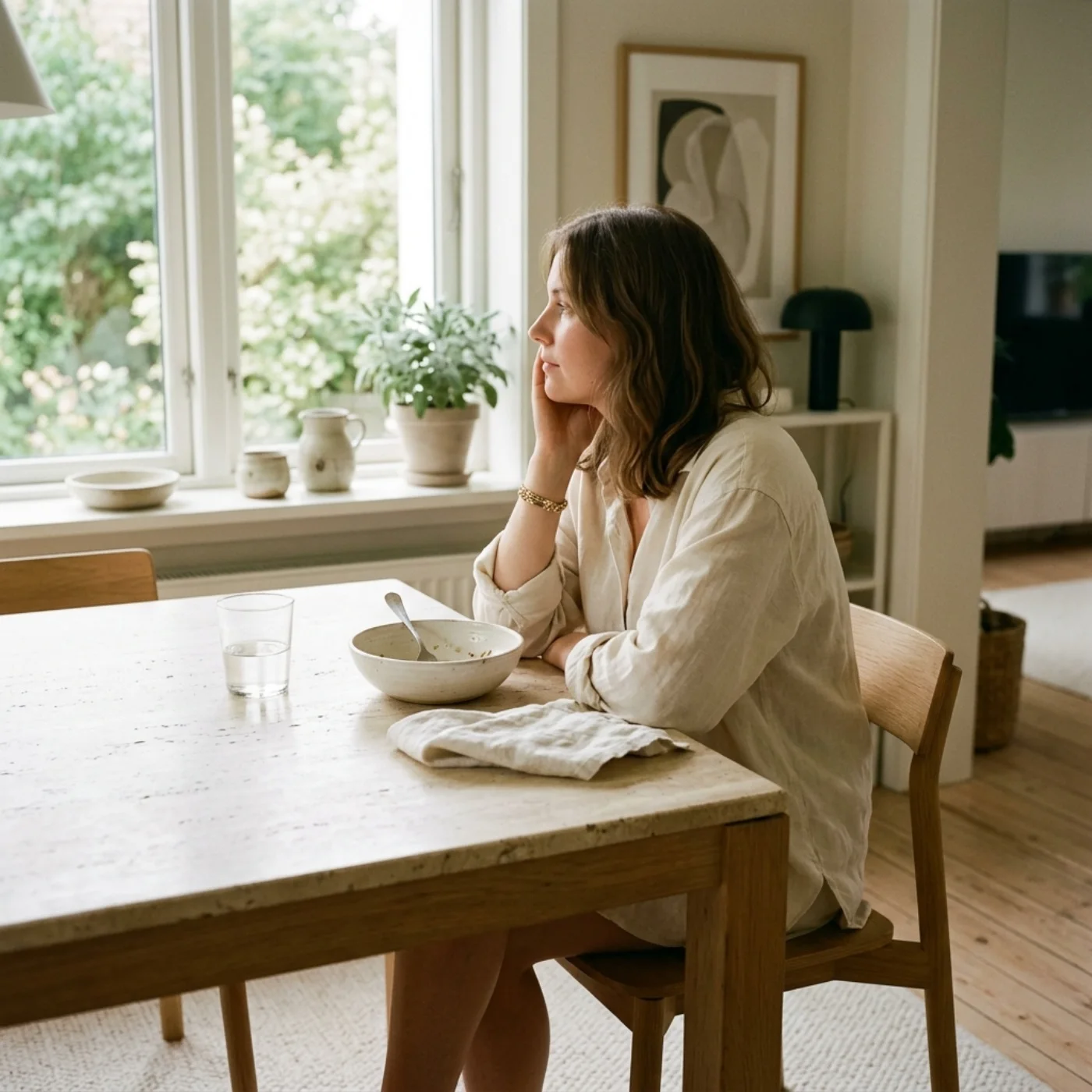 A person relaxing with a coffee in the early afternoon after lunch